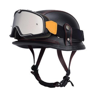 블랜드몰 클래식 오토바이 헬멧 복고풍 유니크 안전모 빈티지 디자인 스쿠터 경량, L, 검은 빨간 선검은 프레임 복고풍