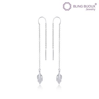BLING BIJOUX Jewelry Pure 925 Sterling Silver Boho Feather Threader Drop Earrings for Women