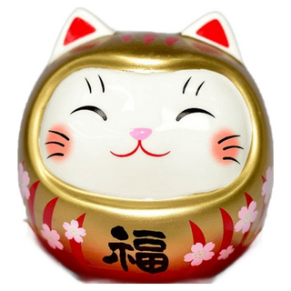 日本藥師窯 櫻金福 開運招財貓不倒翁 陶瓷存錢筒 吉祥擺飾 9.5cm