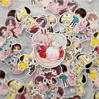 桃園出貨-40張韓國BTS防彈少年團卡通錶情貼紙行李箱文具手機手賬汽車貼紙, 1個, 40張 韓國BTS防彈少年團卡通表情