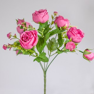 仿真玫瑰花束 5頭牡丹玫瑰苞絹花 婚慶手捧花 家居客廳擺設裝飾 拍照道具 嘉義出貨, 1個, 5頭花玫紅色【3束起發貨】, 5頭花玫紅色【3束起發貨】