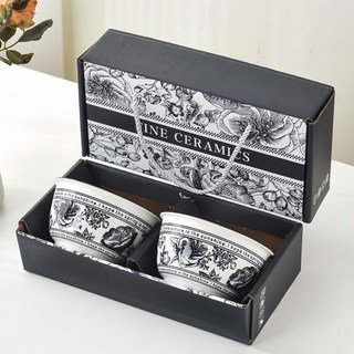 陶瓷碗筷禮盒套裝 開業禮物/客戶伴手禮 家用碗禮品, 黑玫瑰-2碗【50套/箱】, 1個