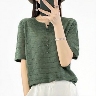 Vezri 린넨 혼방 버튼 프론트 반팔 티 여성용 여름 캐주얼 상의