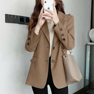 shiny藍格子 純色修身顯瘦長袖西裝外套 時尚百搭OL通勤西裝外套