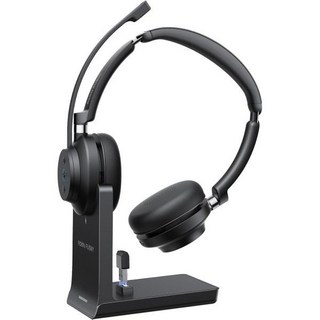 무선 헤드셋 마이크 포함 업무용 블루투스 오버이어 헤드폰 노이즈 캔슬링 음소거 기능 및 USB 동글 컴퓨터휴대폰원격 근무콜센터용 가벼운 하루 종일 착용감, 듀얼 이어, Rownfusny 검정