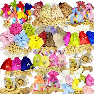 정월대보름 부럼 모음 피땅콩 호두 견과류 부럼세트 주머니, 모시함박꽃주머니, 1개, 땅콩50g+호두2알