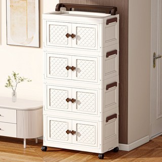 대용량 다용도 접이식 수납장 조립 필요 없음 가정용 거실수납장 이동식 가구, 베이지