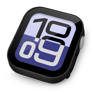 뷰씨 애플워치 스퀘어 풀커버 일체형 9H 강화유리 액정보호 케이스, 무광 블랙