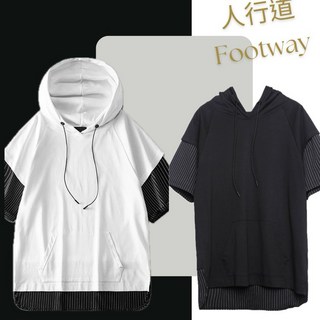 港潮 50支絲光棉 含涼感紗線 挺版又軟 連帽款 人行道 Footway 假兩件帽T #2545 (C/M) &H2