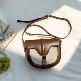 SiBA Girl 帆布拼接單肩馬鞍包 斜跨包 時尚輕巧 多色選擇