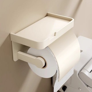 알뜰살림 무타공 커버형 휴지걸이 화장실 화장지걸이, 크림, 1개