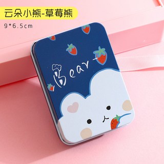 二店嗨購 創意迷你卡片髮夾鐵盒 長方形馬口鐵收盒 卡通飾品包裝盒批發, 1個, 草莓熊