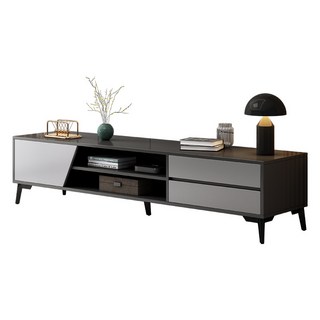 TV 장식장 다용도 모던 서랍장 수납 TV 거실장 수납장 TV 테이블 TV장 1400-1600MM, 블랙+그레이