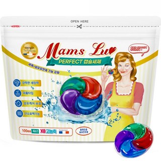 맘스럽 퍼팩트 캡슐세제 4챔버 파우치형 국산제조 8배 초고농축 4in1 대용량 실내건조, 1개, 100개입