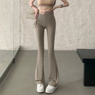 嘉義出貨 休閒褲女 微喇叭褲 新款修身綁帶長褲女 高腰修身緊身褲 顯瘦闊腿喇叭褲 長褲 女裝