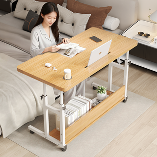 UniNest E0급 이동식 높이조절 쇼파 사이드 테이블 1인용 컴퓨터 보조 침대 책상, 원목색