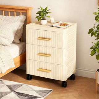 이동식 서랍장 다용도 거실 수납장 침실 침대협탁 CC-11, 3개, 크림 톤