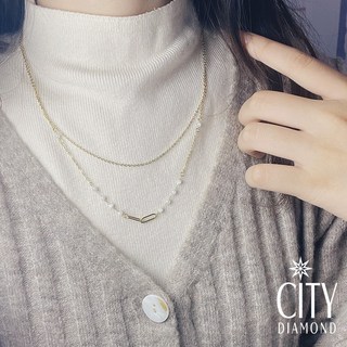 City Diamond 引雅 月光石鍍18K金雙層疊戴項鍊 金色