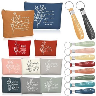 125571 Fumete 여성용 기독교 선물 벌크 영감을 주는 성경 열쇠고리 및 보헤미안 캔버스 메이크업 가방 교회 주일 학교 교사 엄마를 위한 종교 선물 밝은 색상