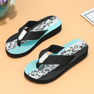 2026夏季拼色女士沙灘涼拖 橡膠耐磨防滑中跟涼拖鞋, 23 cm, 黑色