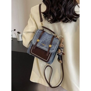 包 您省心 高級感小型牛仔一包三用雙肩包女2025新款時尚斜挎短途旅行小背包, 灰白色【雙肩帶】,包包+棕兔子掛件