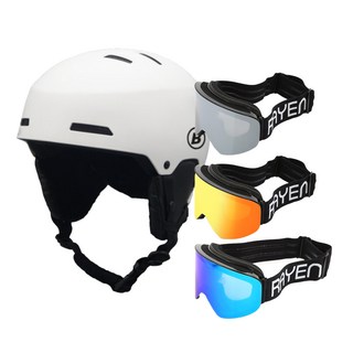 브렌스 스키헬멧 + 레이앙 스키고글 스노우보드 미러렌즈 방풍, 화이트 L, 레드미러, 헬멧:화이트 L / 고글:레드미러