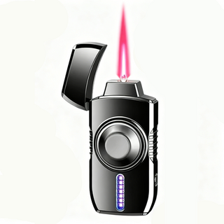 多功能USB充電電子打火機 LED燈光指尖陀螺 防風敲擊個性紓壓, 亮黑色, 1個