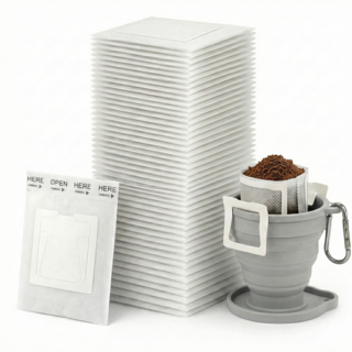 YITUMU [증정] 드립백 커피필터 여과지 1~2인용 + 실리콘 접이식 컵 세트 고밀도 녹아내림 없는 열봉합, 1개, 100개