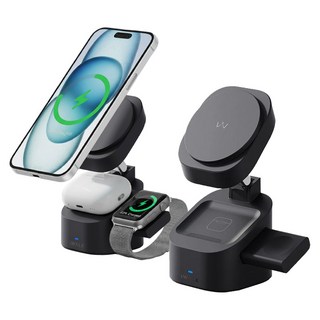 【GS 3C】iWALK 魔方 三合一充電摺疊支架 iPhone Airpdos Apple Watch 磁吸 磁力 充電座 充電架, 1個, 黑色