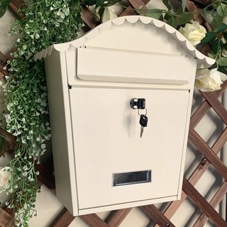 歐式防雨壁掛信箱 花邊屋簷報信箱 田園創意郵筒 室外防鏽信報箱 英式復古設計 堅固耐用 高溫靜電噴塗 民宿/別墅專用, 1個, 米白紗紋, 米白紗紋