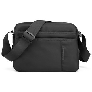 男款多層休閒斜背包, 黑色