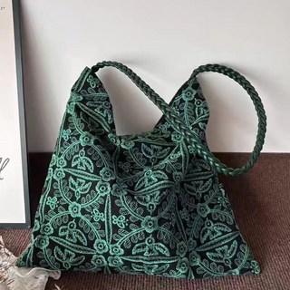 후암마켓 자수 패턴 데일리 꼬임 여성 코튼 에코백 숄더백