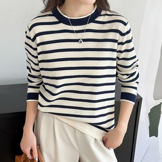 스타일아유 여자 가을겨울 라운드넥 스트라이프 두꺼운 니트 보온 이너 심플 베이직 데일리 스웨터 KN2194