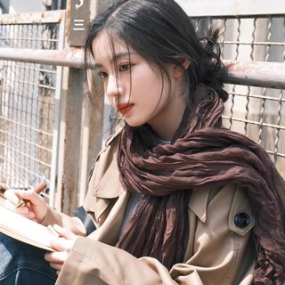 純色棉麻圍巾 褶皺保暖文藝復古百搭絲巾披肩圍脖