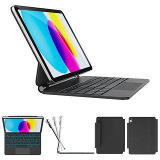 한국형 매직 키보드 아이패드 10세대 / 아이패드 11세대 (A16)용 11색 백라이트 키+트랙패드 방오염 가죽, 블랙, 1개