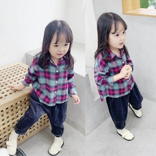 鹿拉拉 現貨 紅格紋兒童長袖襯衫 韓版男女童格子襯衫 春秋中小童上衣