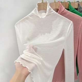 봄 여성 긴팔 티셔츠 터틀넥 얇은 폴라 티셔츠 데일리 모달 이너 티셔츠 슬림핏 여자 반목 긴팔티 CJJ