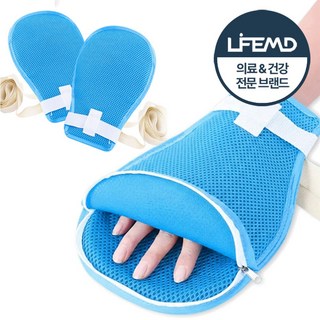 라이프엠디 억제대 치매 장갑 환자 손목 억제 손싸게 긁음 방지 보호 손싸개 요양원 안전 손장갑 메쉬 글러브, 1세트