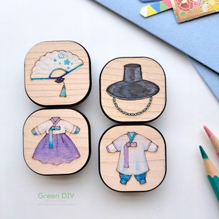 [스마트톡 만들기 세트 컬러링 원목] 갓 한복 한국 전통 DIY 키트 폰그립 톡자재 재료, 복주머니, 사각 블랙