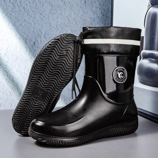 비보뉴 빅사이즈 방수 미끄럼 방지 남성용 패션 중간 통 조임끈 낚시장화 내마모성 신축성 고무장화