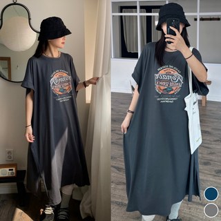 핏몬 여성 55-99 빅사이즈 찰랑 가오리 반팔 빈티지 프린팅 면 스판 롱 원피스