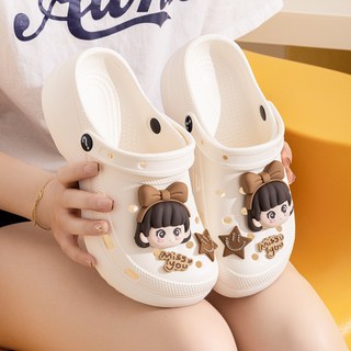 EVA厚底洞洞鞋 2025新款 夏季時尚外穿 踩屎感增高 防滑沙灘拖鞋女, 黑色,35-36