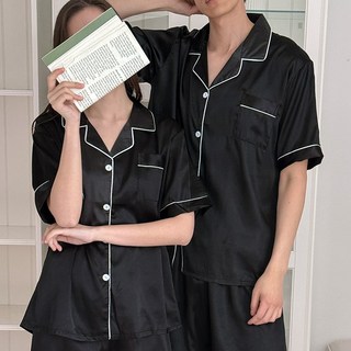 실크 커플 샤무즈 잠옷 세트 반팔&반바지