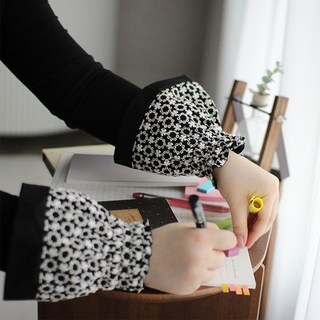 가인 데이지 자수 온기 숏 미니 팔토시 토시, 1개, 블랙