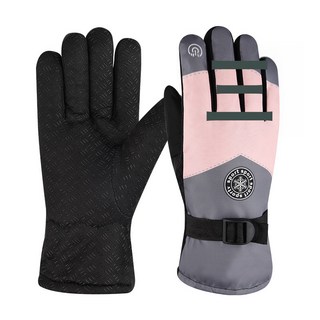 滑雪手套 男女秋冬季防風防潑水戶外騎行摩托車加絨加厚保暖手套, 基礎款粉色