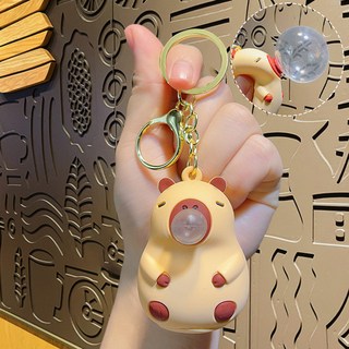 可愛卡皮巴拉吹泡泡水豚鑰匙扣 創意包包掛件 紓壓小物, 1個, 卡皮巴拉吹泡泡水豚-淺色