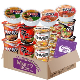 소컵라면14개세트(신라면2+안성탕면2+새우탕2+튀김우동2+짜파게티2+육개장사발면2+김치사발면2)+메세지카드, 1박스