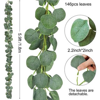 【Sunday】圓葉尤加利 1.8米花藤 人造綠植 壁掛植物 人造仿真植物桉樹 藤條尤加利草藤曼 假綠植裝飾 仿真綠植物, 1.8米-圓葉尤加利藤, 1個