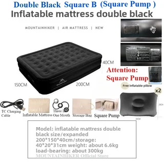 마운틴하이커 신형 실내 에어 매트리스 글램핑 PVC 인플레이터블 슬리핑 1/3인용 캠핑 침대 펌프, 01 빠른, 12 DoubleBlack  SquareB