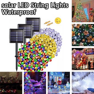 台灣出貨 太陽能聖誕燈串 - 用於戶外花環和童話裝飾的防水 LED 燈泡 適用於婚禮、派對、家庭花園, 暖白,12M100LED, 1個